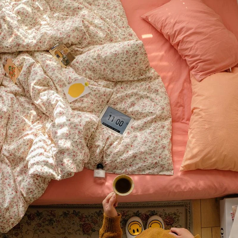 Coral Roses Garden Cottagecore Bedsheet Set -  - #tag1#