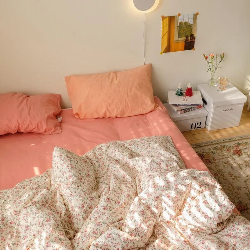 Coral Roses Garden Cottagecore Bedsheet Set -  - #tag1#