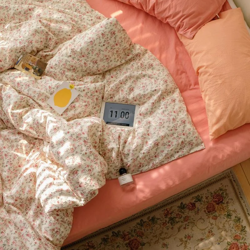 Coral Roses Garden Cottagecore Bedsheet Set -  - #tag1#