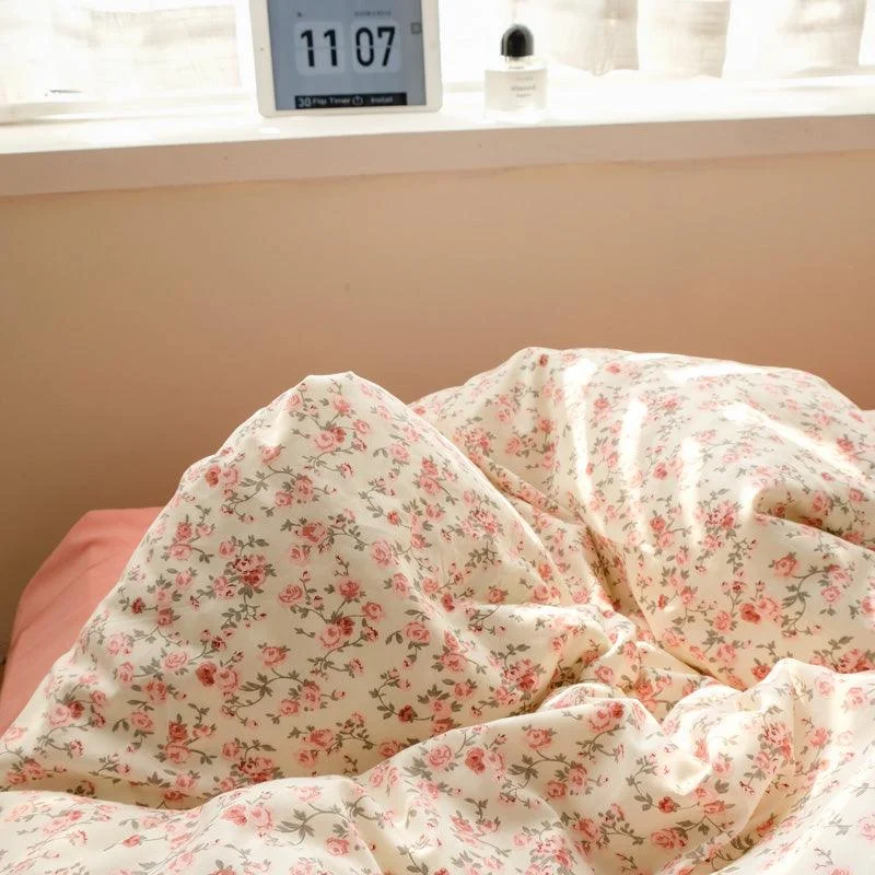 Coral Roses Garden Cottagecore Bedsheet Set -  - #tag1#