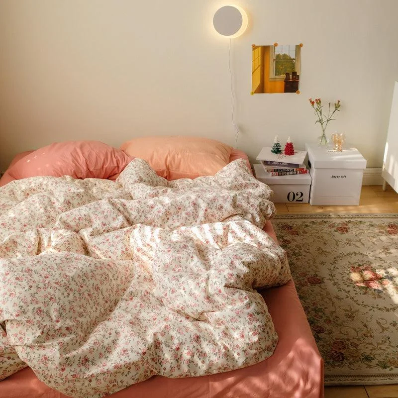 Coral Roses Garden Cottagecore Bedsheet Set -  - #tag1#
