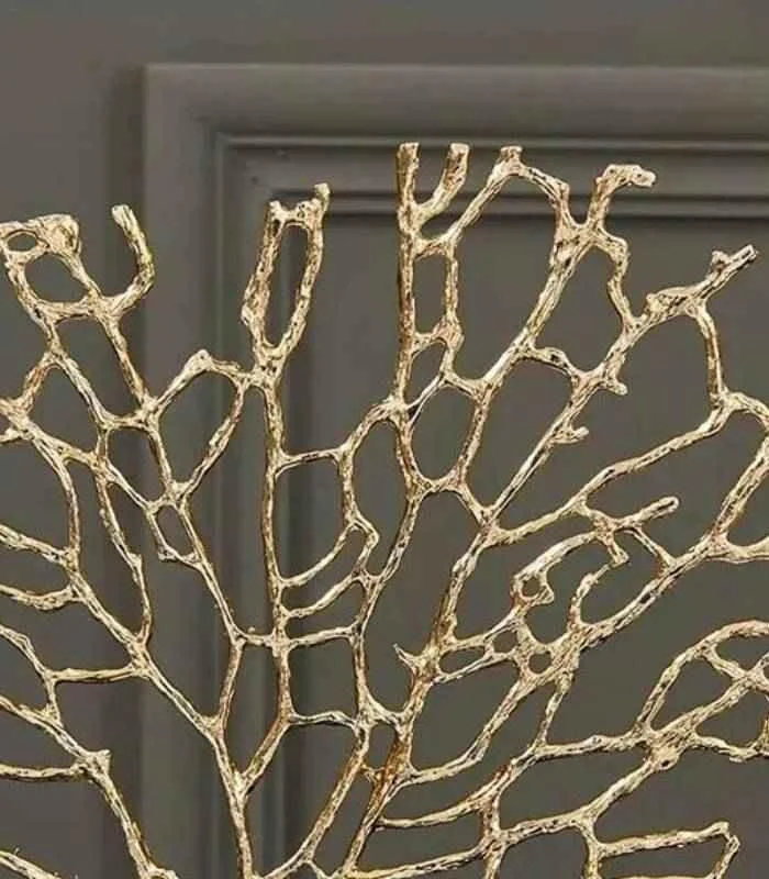 Coral Sculpture on Green Marble Base - Gold Metal Tree Decor Set 30.5 cm -  - #tag1#