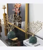 Coral Sculpture on Green Marble Base Gold Metal Tree Decor Set 30.5 cm tag1
