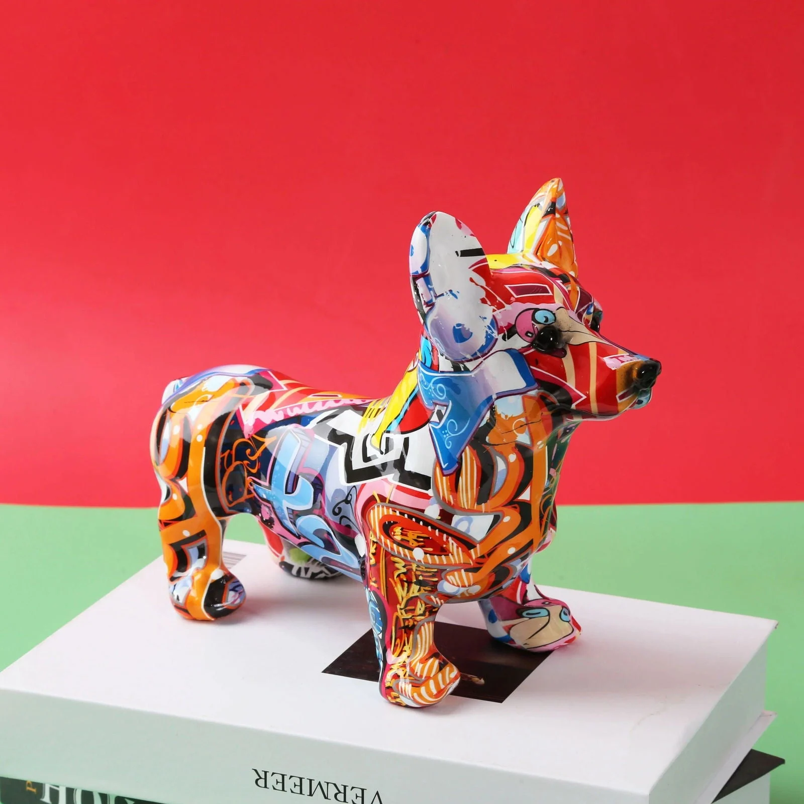 Corgi Dog Art Graffiti Painting Sculptures and Statues Creative Resin Crafts -