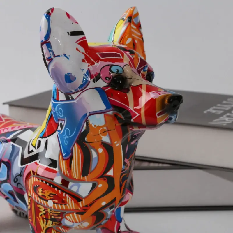 Corgi Dog Art Graffiti Painting Sculptures and Statues Creative Resin Crafts