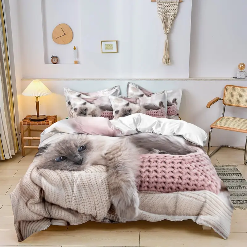CosyPaws 3 piece Duvet Cover Set Cat Lover with Quilt Duvet Cover and Pillowcase tag1