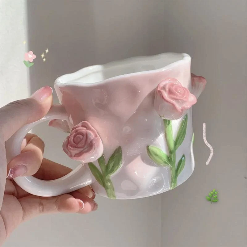 Cottagecore 3D Floral Handpainted Mug -  - #tag1#
