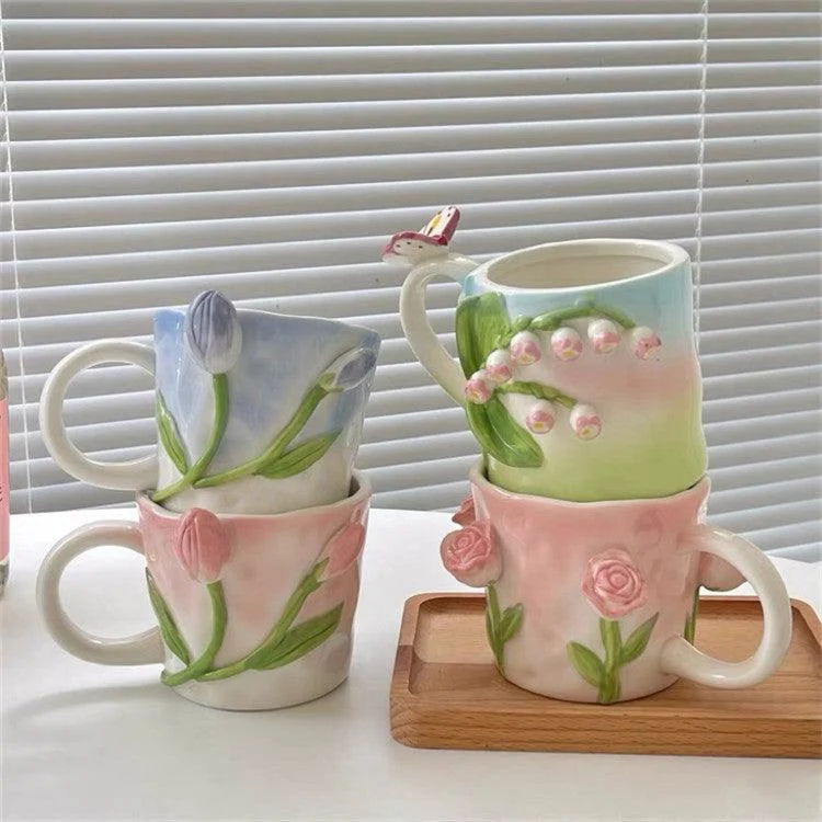 Cottagecore 3D Floral Handpainted Mug -  - #tag1#