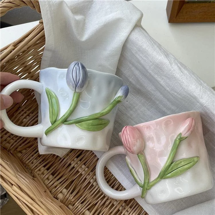 Cottagecore 3D Floral Handpainted Mug -  - #tag1#