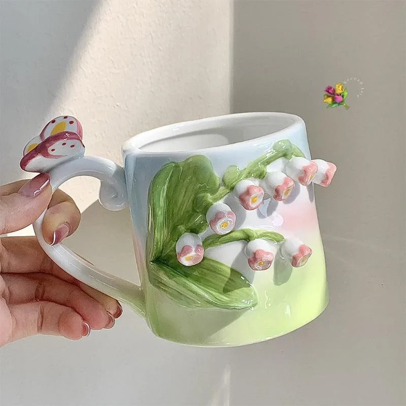 Cottagecore 3D Floral Handpainted Mug -  - #tag1#