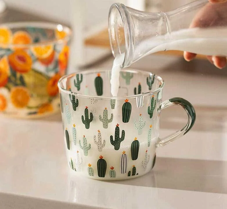 Cottagecore Aesthetic Peach Cactus Glass Cup -