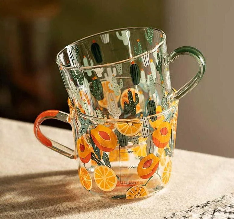 Cottagecore Aesthetic Peach Cactus Glass Cup -