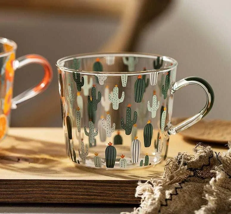 Cottagecore Aesthetic Peach Cactus Glass Cup -