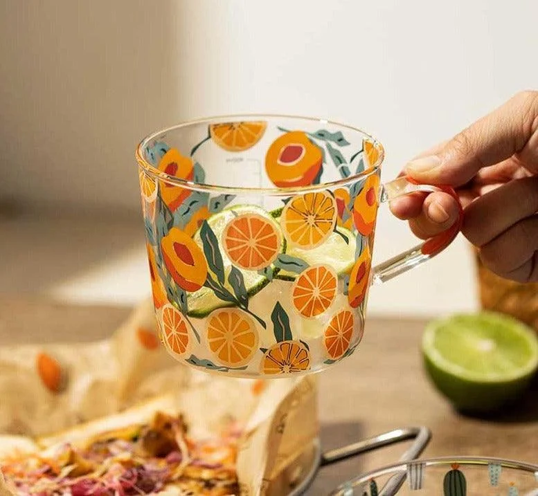 Cottagecore Aesthetic Peach Cactus Glass Cup -