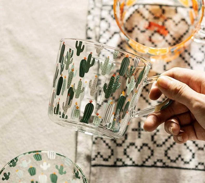 Cottagecore Aesthetic Peach Cactus Glass Cup -