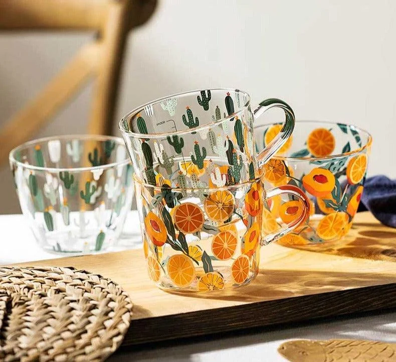 Cottagecore Aesthetic Peach Cactus Glass Cup -