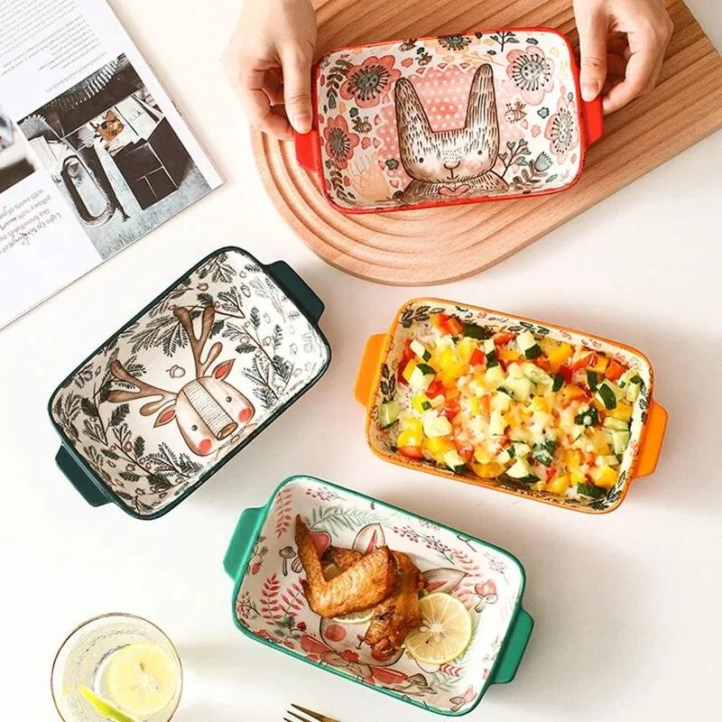 Cottagecore Bunny Bear Deer Ceramic Salad Bowl -