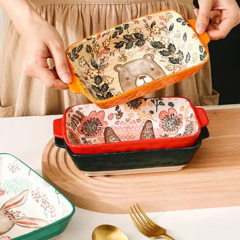 Cottagecore Bunny Bear Deer Ceramic Salad Bowl -