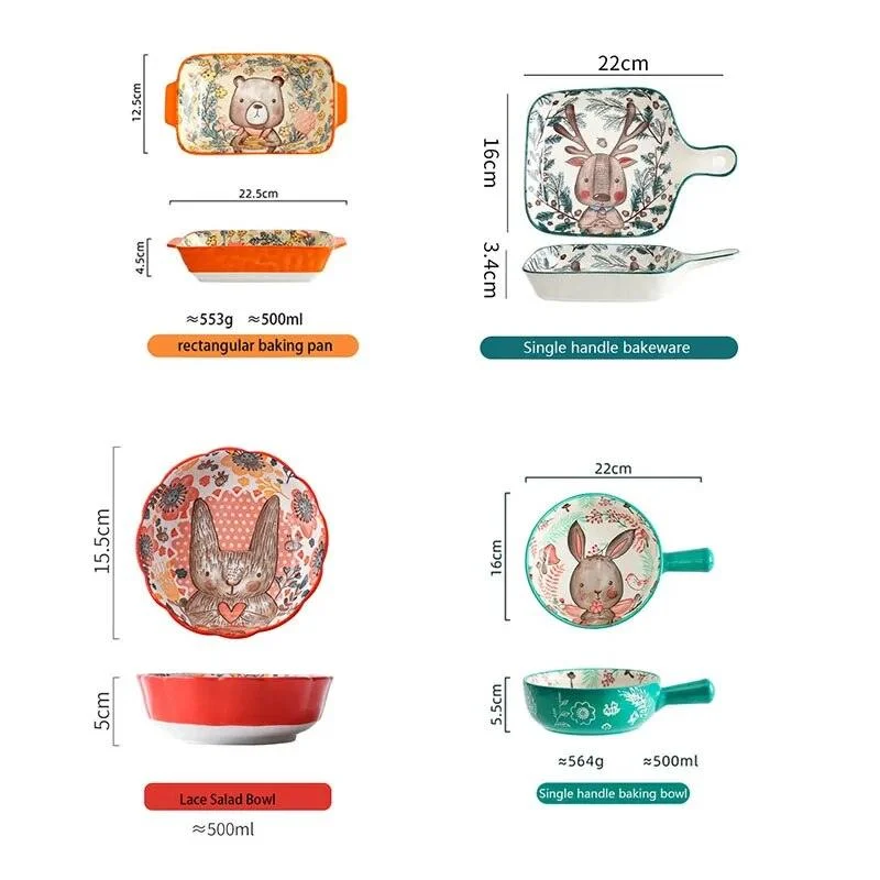 Cottagecore Bunny Bear Deer Ceramic Salad Bowl -