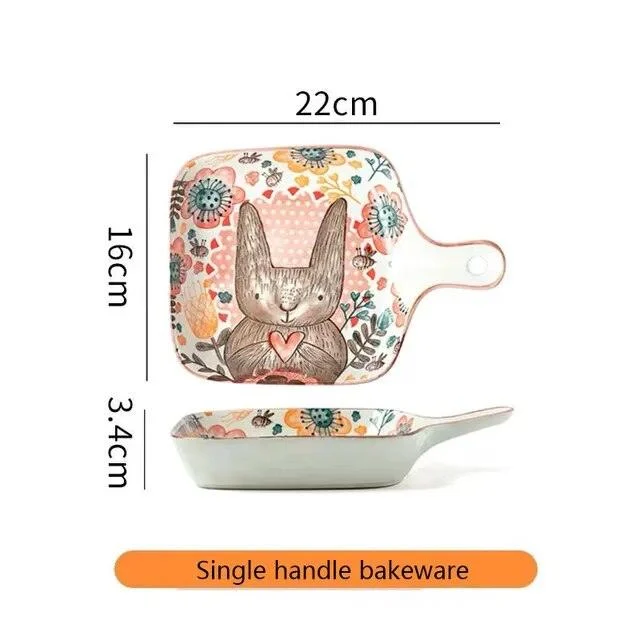 Cottagecore Bunny Bear Deer Ceramic Salad Bowl -