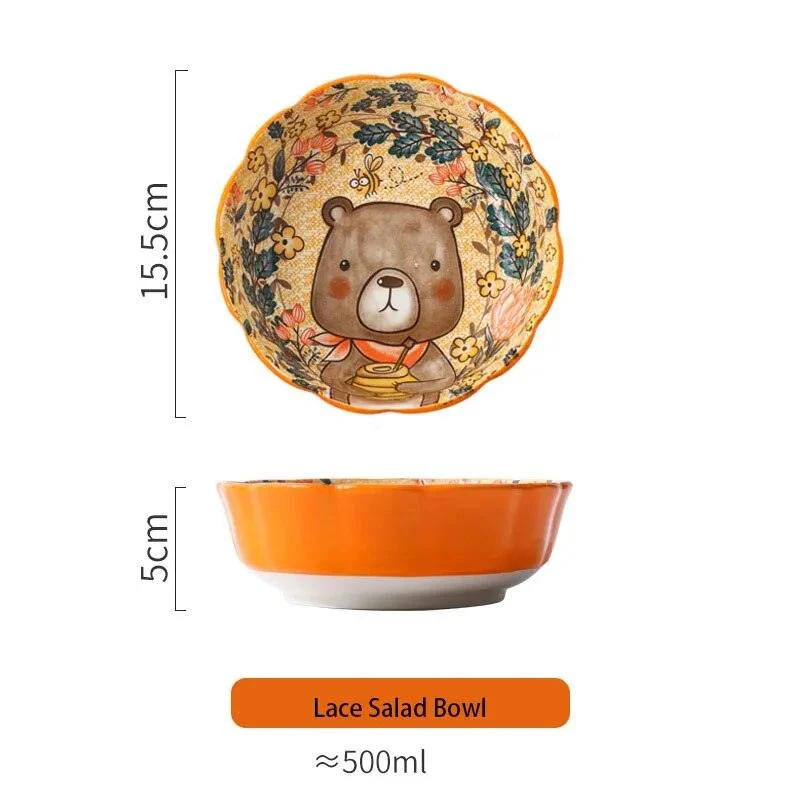 Cottagecore Bunny Bear Deer Ceramic Salad Bowl -