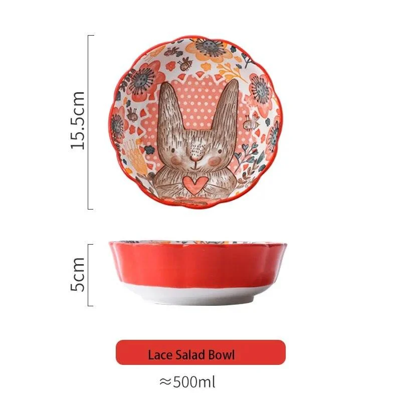 Cottagecore Bunny Bear Deer Ceramic Salad Bowl -