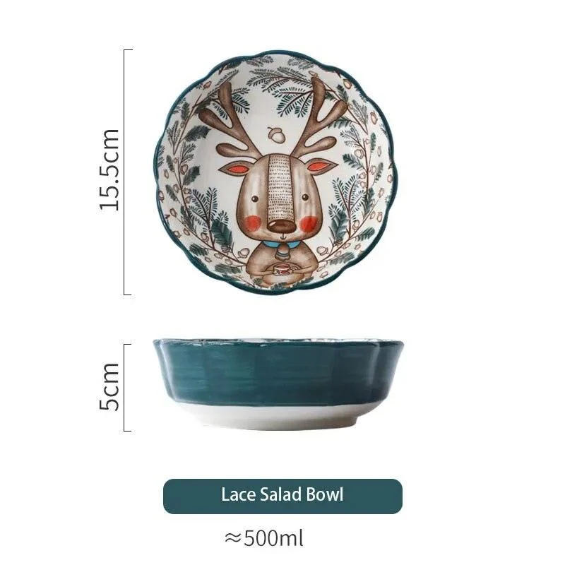 Cottagecore Bunny Bear Deer Ceramic Salad Bowl -