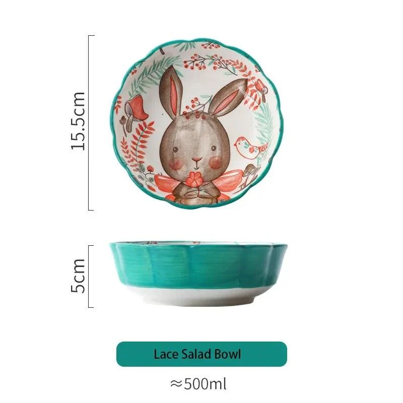Cottagecore Bunny Bear Deer Ceramic Salad Bowl -