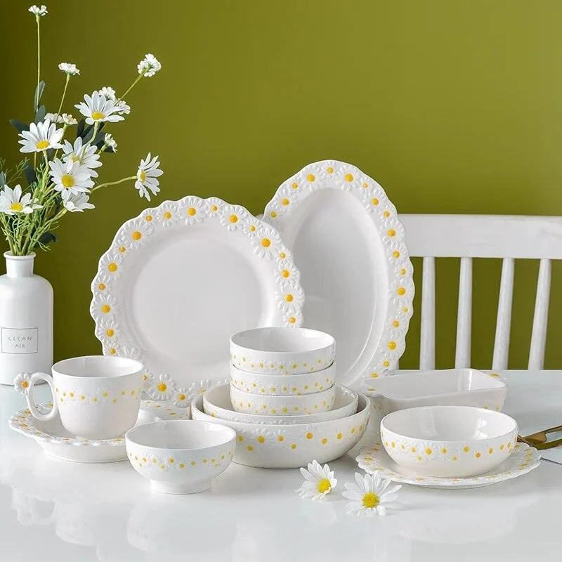 Cottagecore Ceramic Daisy Plate Dinnerware -