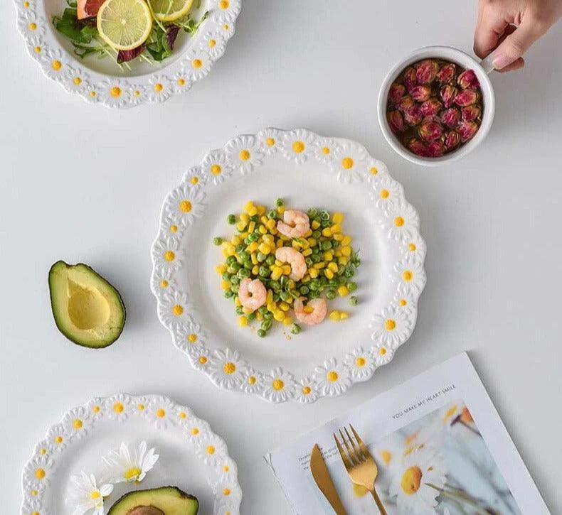 Cottagecore Ceramic Daisy Plate Dinnerware -