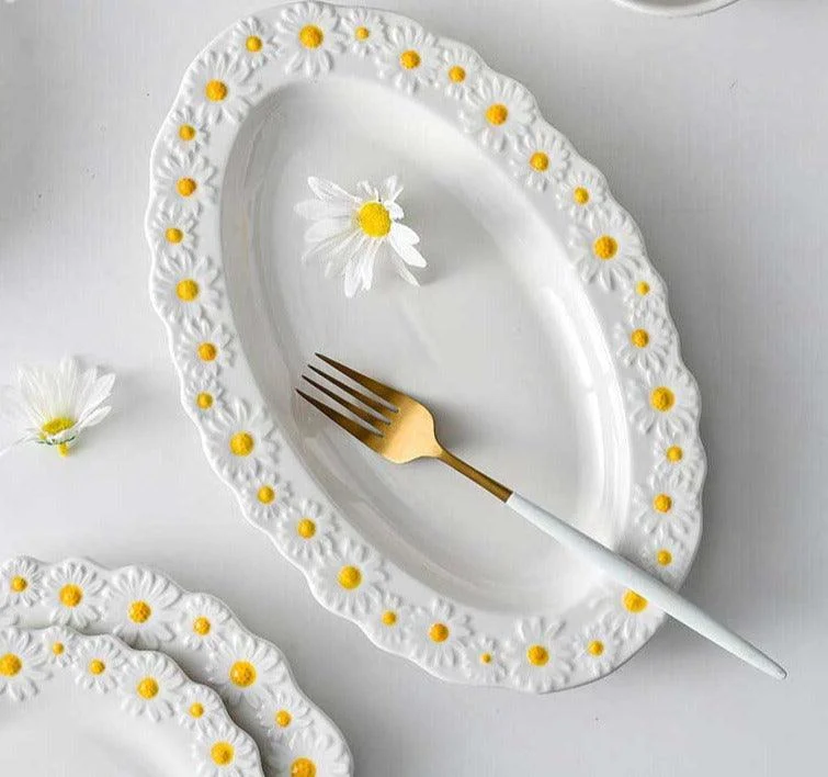 Cottagecore Ceramic Daisy Plate Dinnerware -