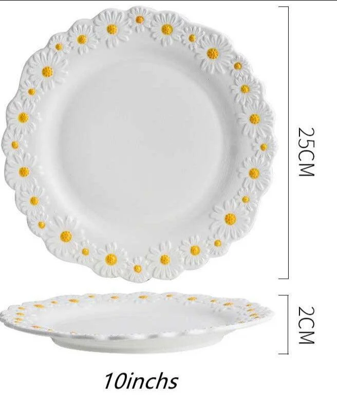 Cottagecore Ceramic Daisy Plate Dinnerware -