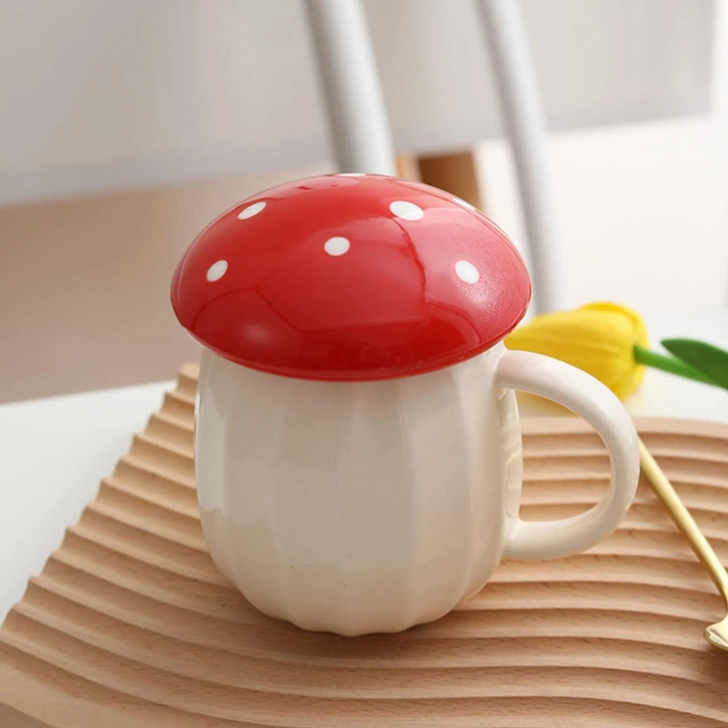 Cottagecore Ceramic Mushroom Mug with Lid - 