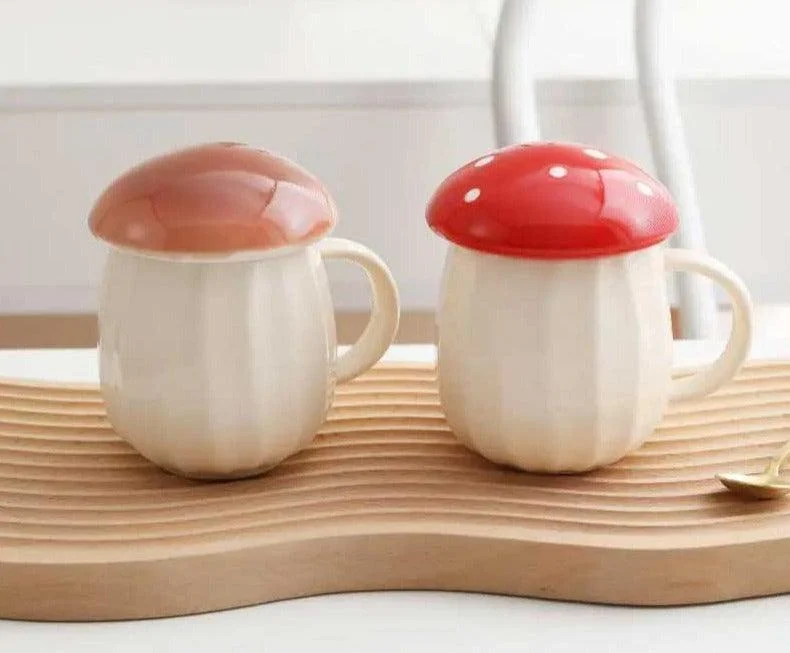 Cottagecore Ceramic Mushroom Mug with Lid -