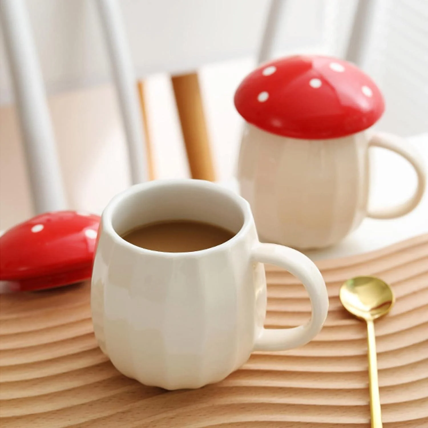 Cottagecore Ceramic Mushroom Mug with Lid -