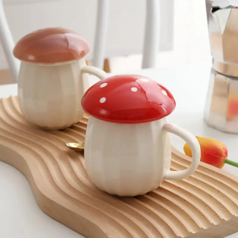 Cottagecore Ceramic Mushroom Mug with Lid
