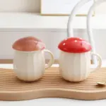 Cottagecore Ceramic Mushroom Mug with Lid