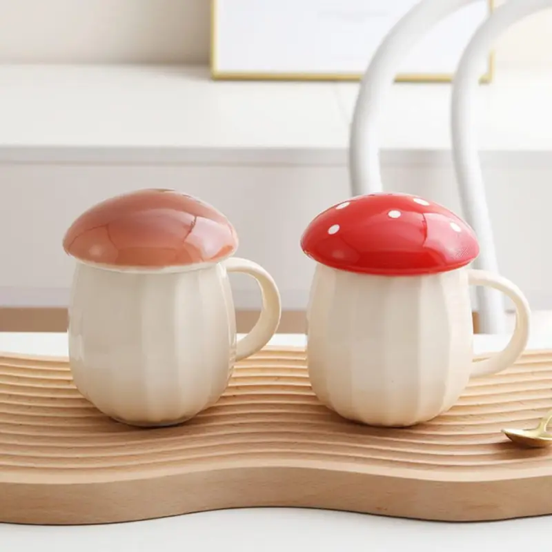 Cottagecore Ceramic Mushroom Mug with Lid
