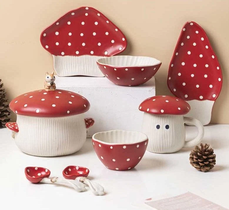 Cottagecore Ceramic Mushroom Tableware - 