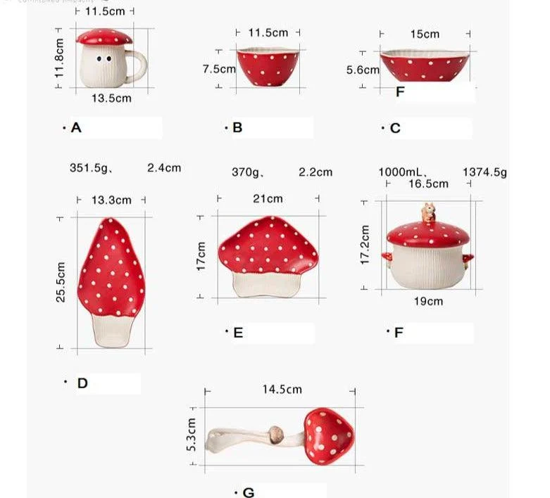 Cottagecore Ceramic Mushroom Tableware -