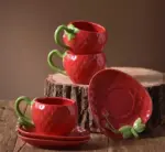 Cottagecore Ceramic Strawberry Mugs Saucer Set