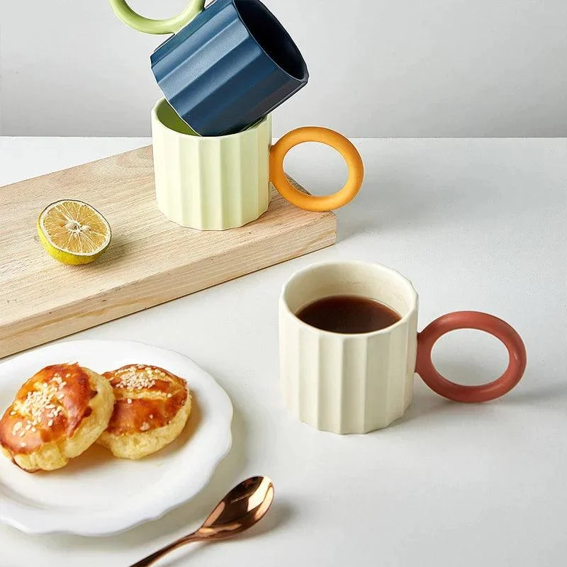 Cottagecore Ceramics Multi-color Handle Ripple Ceramic Mug -