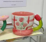 Cottagecore Checkerboard Flower Ceramic Tulip Mug