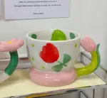 Cottagecore Checkerboard Flower Ceramic Tulip Mug