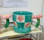 Cottagecore Checkerboard Flower Ceramic Tulip Mug