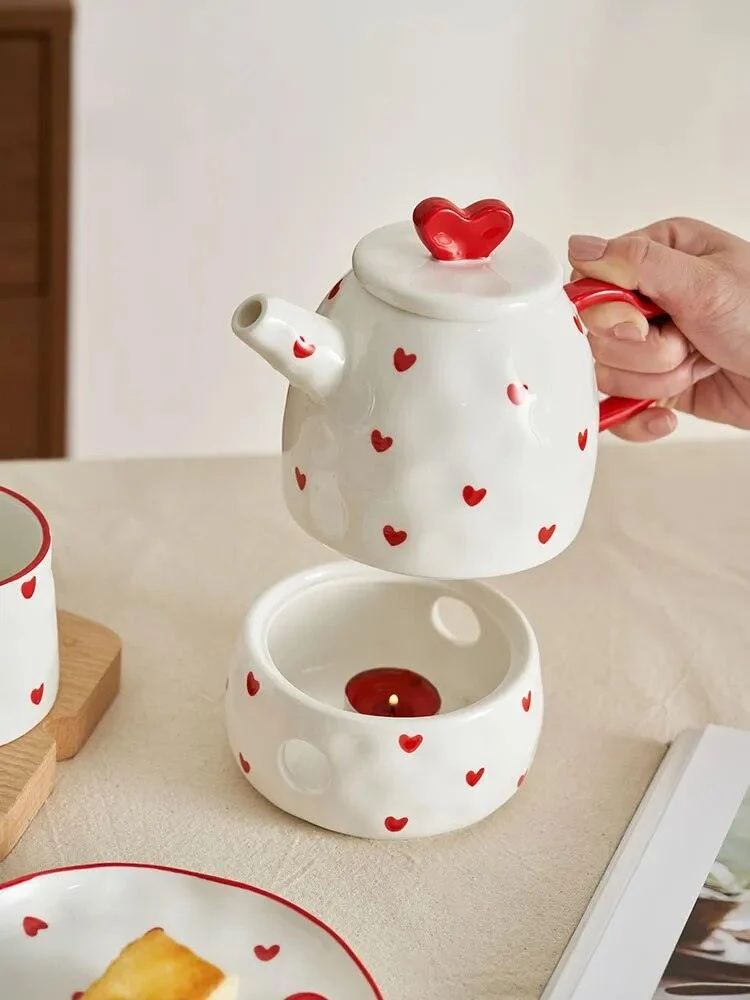 Cottagecore Red Heart Ceramic Tea Sets -