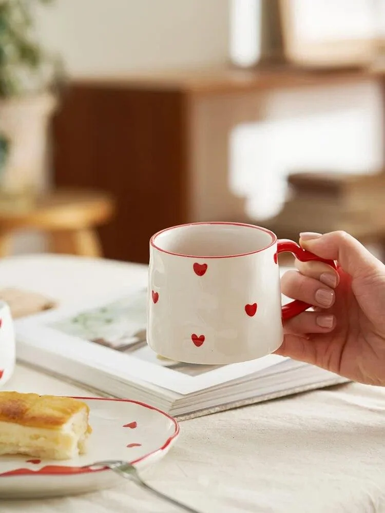 Cottagecore Red Heart Ceramic Tea Sets -