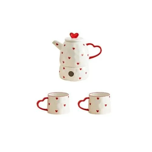 Cottagecore Red Heart Ceramic Tea Sets -