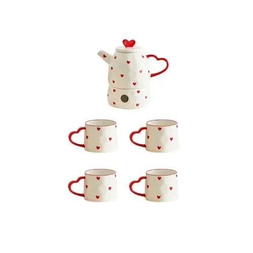 Cottagecore Red Heart Ceramic Tea Sets -