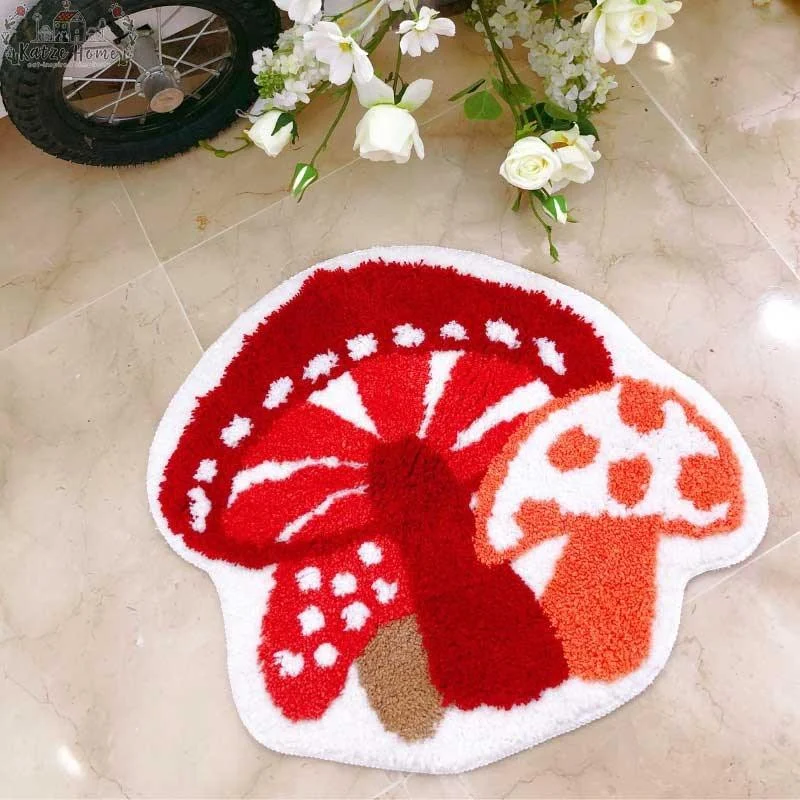 Cottagecore Soft Fluffy Tufted Mushroom Area Rug - 